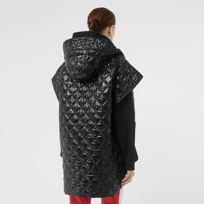 Shop Burberry Detachable Hood Diamond Quilted Cape In Black