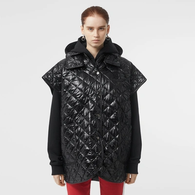 Shop Burberry Detachable Hood Diamond Quilted Cape In Black