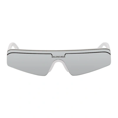 Shop Balenciaga White Ski Rectangular Sunglasses In 002 White