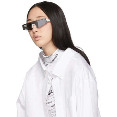 Shop Balenciaga White Ski Rectangular Sunglasses In 002 White