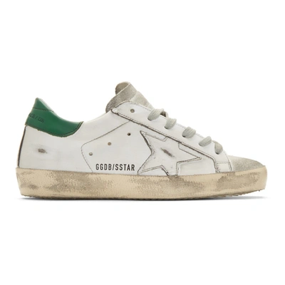 Shop Golden Goose White & Green Glittered Superstar Sneakers