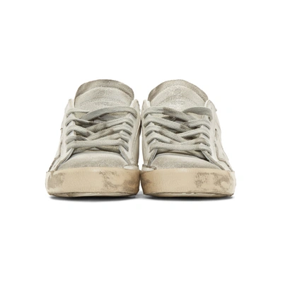 Shop Golden Goose White & Green Glittered Superstar Sneakers