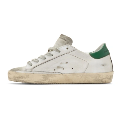 Shop Golden Goose White & Green Glittered Superstar Sneakers