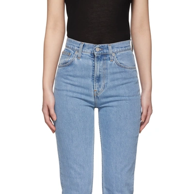 Shop Helmut Lang Indigo Femme High Bootcut Jeans In Indigo 4