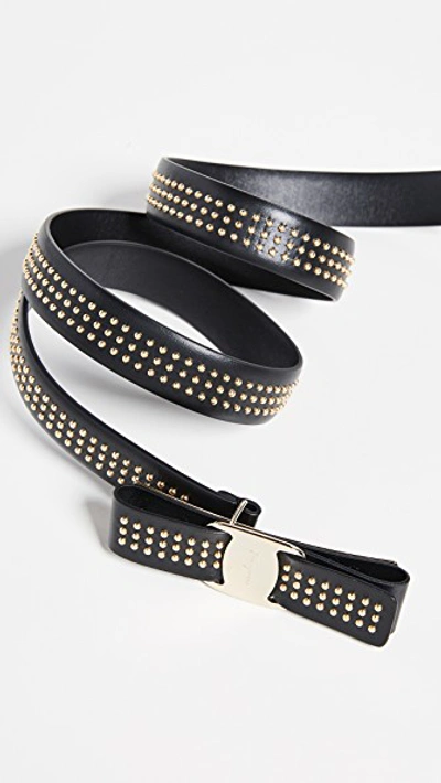 Shop Ferragamo Studded Bow Belt In Black