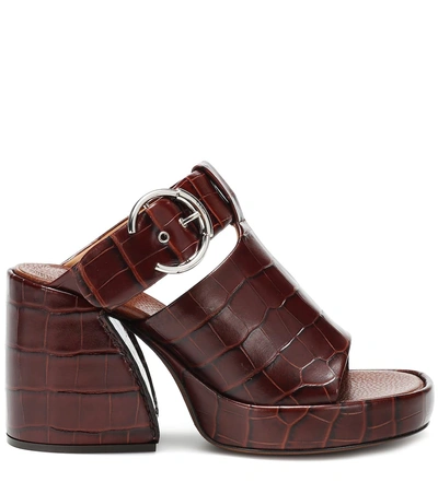 Shop Chloé Wave Embossed Leather Sandals In Brown