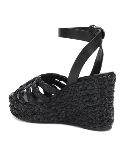 Shop Prada Leather Espadrille Wedge Sandals In Black