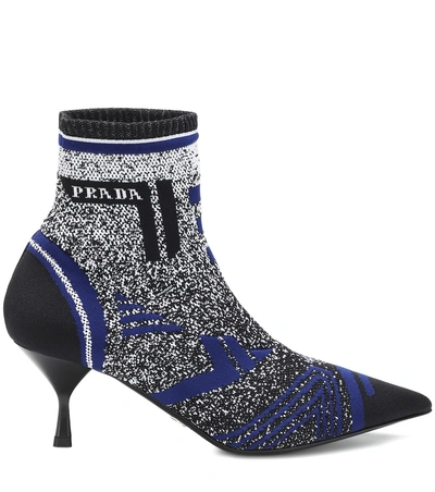 Shop Prada Stretch-knit Ankle Boots In Blue