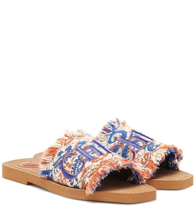 Shop Chloé Embroidered Tweed Sandals In Multicoloured