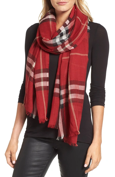 Shop Burberry Giant Check Print Wool & Silk Scarf In Parade Red Check