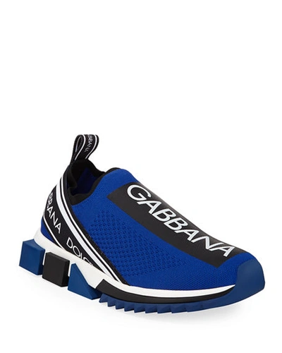 Shop Dolce & Gabbana Men's Sorrento Logo-stripe Sock Sneakers In Blue/black