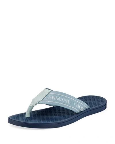 Shop Giorgio Armani Men's Logo Jacquard Flip-flops In Blue