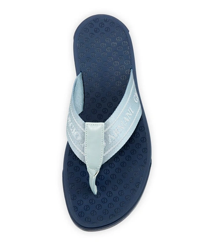 Shop Giorgio Armani Men's Logo Jacquard Flip-flops In Blue
