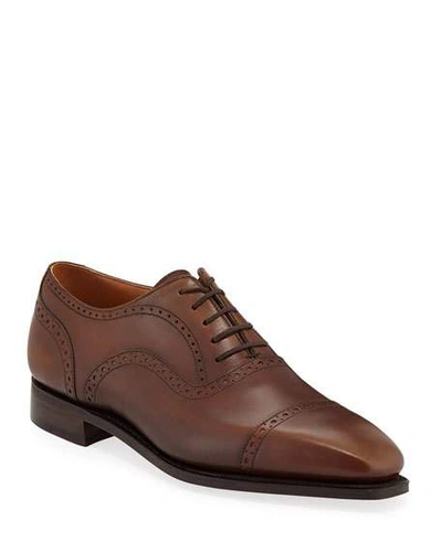 Shop Corthay Men's Cap-toe Dress Shoes With Brogue Details In Brown