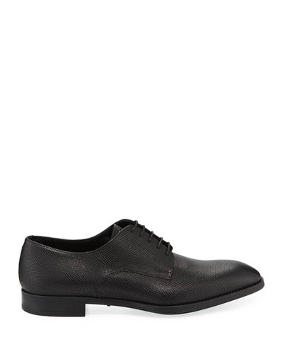 Shop Giorgio Armani Men's Textured Leather Derby Shoes In Black