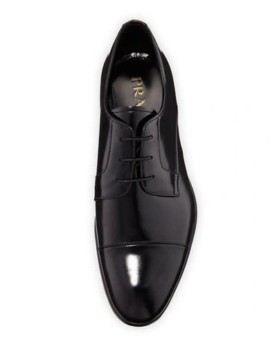 Shop Prada Men's Spazzolato Leather Lace-up Dress Shoes In Black