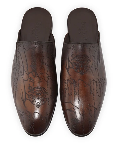 Shop Berluti Men's Cyrus Oman Calf Leather Slipper In Brown