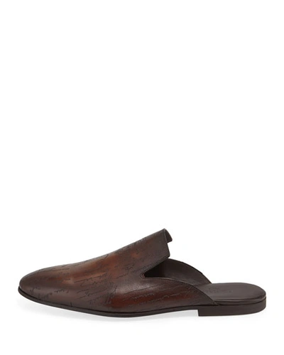 Shop Berluti Men's Cyrus Oman Calf Leather Slipper In Brown