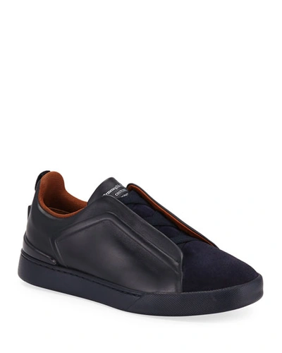 Shop Ermenegildo Zegna Men's Triple-stitch Slip-on Low-top Sneakers In Navy