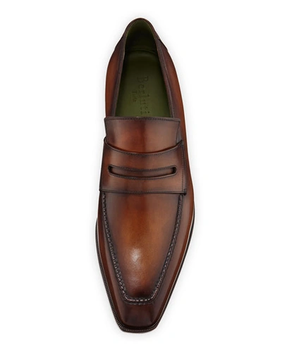 Shop Berluti Men's Andy Leather Penny Loafers In Brown