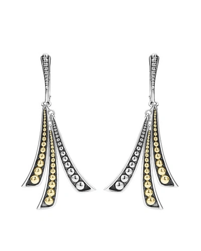Shop Lagos Signature Caviar 3-curve Drop Earrings W/ 18k Gold In Silver