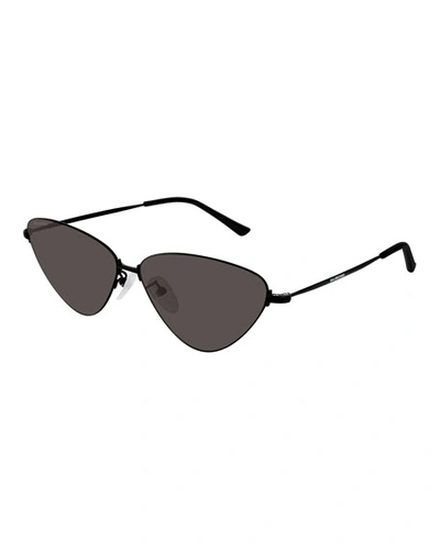 Shop Balenciaga Slim Metal Cat-eye Sunglasses In Black