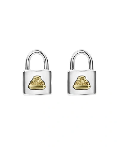 Shop Lagos Beloved Lock Stud Earrings In Silver