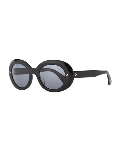 Shop Oliver Peoples Oval Acetate Sunglasses In Black/dark Gray