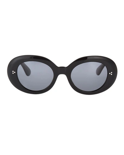 Shop Oliver Peoples Oval Acetate Sunglasses In Black/dark Gray