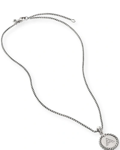 Shop David Yurman 18mm Initial Cable Collectibles Charm Necklace With Diamonds In Silver