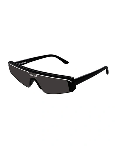 Shop Balenciaga Slim Rectangle Shield Sunglasses In Black
