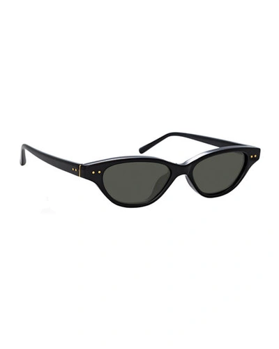 Shop Linda Farrow Slim Acetate Cat-eye Sunglasses In Black
