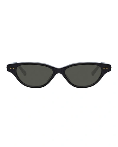 Shop Linda Farrow Slim Acetate Cat-eye Sunglasses In Black