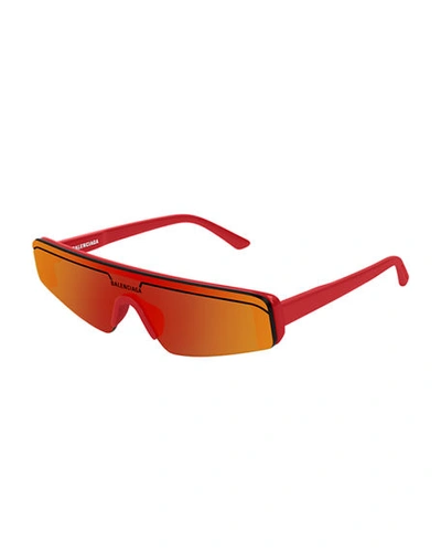 Shop Balenciaga Slim Rectangle Shield Sunglasses In Red