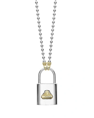 Shop Lagos Beloved Lock Pendant Necklace W/ Ball Chain In Silver