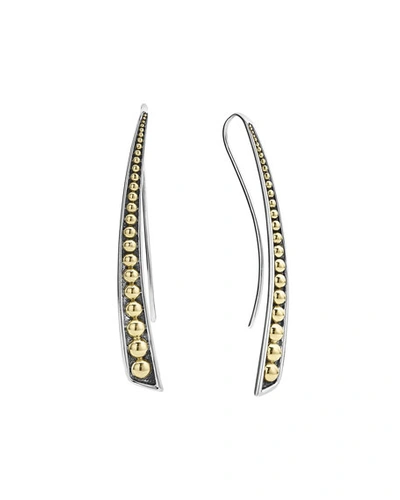 Shop Lagos Signature Caviar Linear Curve Earrings W/ 18k Gold In Silver