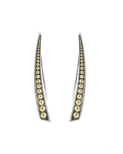 Shop Lagos Signature Caviar Linear Curve Earrings W/ 18k Gold In Silver