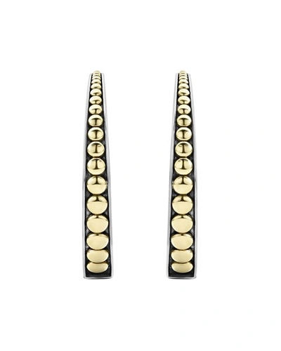 Shop Lagos Signature Caviar Tapered Hoop Earrings W/ 18k Gold In Silver