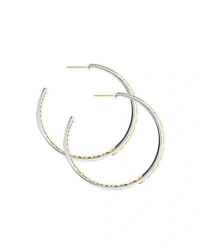 Shop Lagos Signature Caviar Tapered Hoop Earrings W/ 18k Gold In Silver