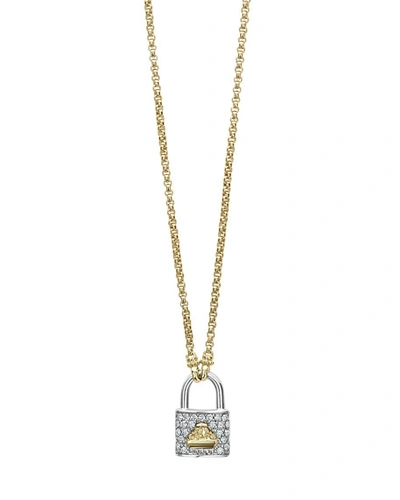 Shop Lagos Beloved Diamond Lock Pendant Necklace In Silver