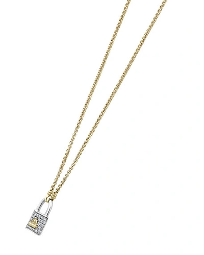 Shop Lagos Beloved Diamond Lock Pendant Necklace In Silver