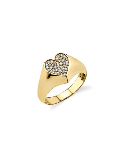 Shop Sydney Evan 14k Small Diamond Heart Signet Ring In Gold