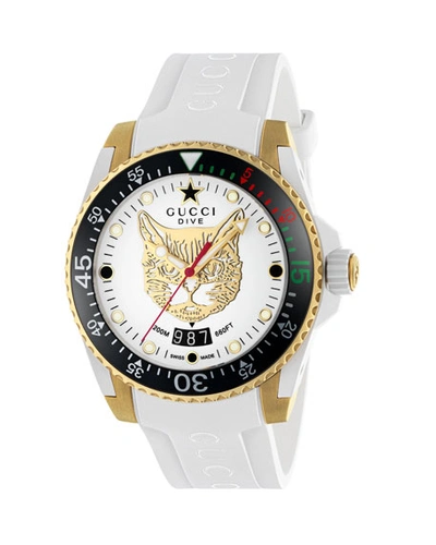 Shop Gucci 40mm Dive Watch W/ Rubber Strap, White