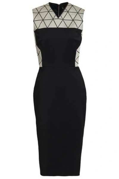 Shop Victoria Beckham Woman Jacquard-paneled Cotton-blend Dress Black