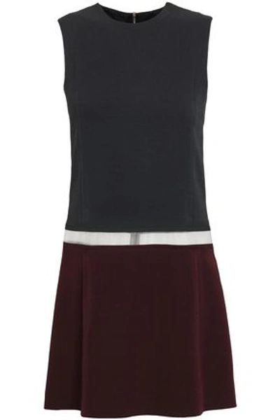 Shop Victoria Beckham Tulle-paneled Wool And Silk-blend Crepe Mini Dress In Charcoal