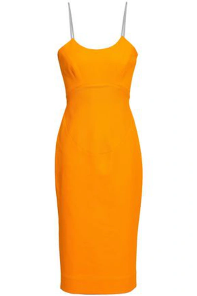 Shop Victoria Beckham Waffle-knit Cotton-blend Dress In Marigold