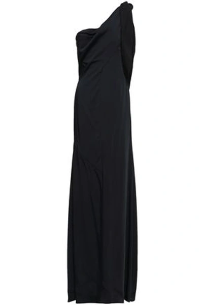 Shop Victoria Beckham Woman One-shoulder Lace-up Satin Gown Black