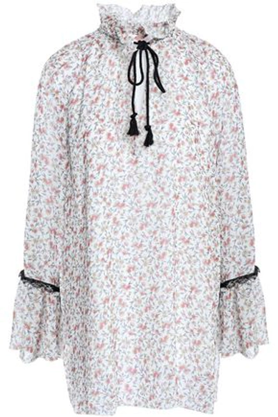 Shop See By Chloé Lace-trimmed Floral-print Georgette Blouse In Off-white