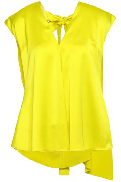 Shop Msgm Woman Cape-effect Satin-crepe Blouse Bright Yellow