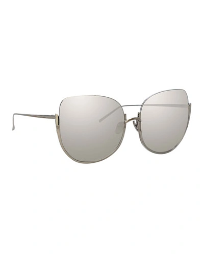 Shop Linda Farrow Semi-rimless Butterfly Sunglasses In Platinum